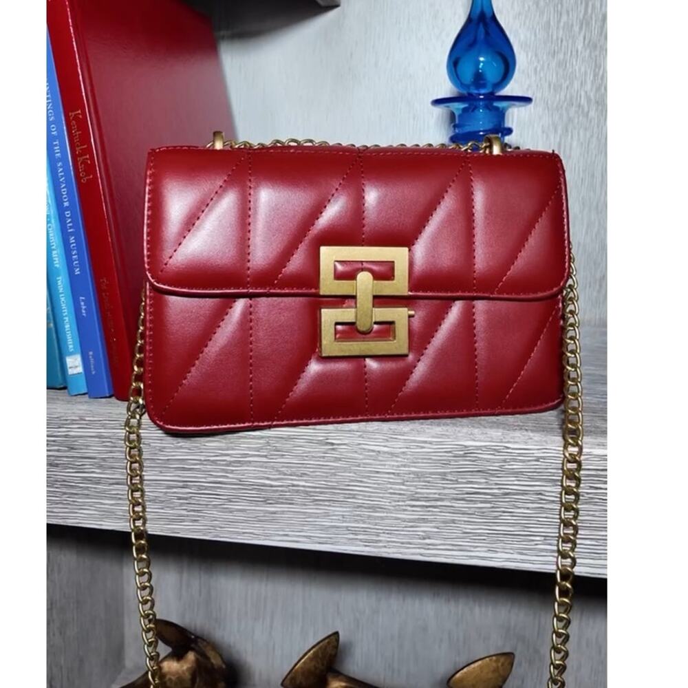 NEW Red Clutch Evening Bag Handbag with Gold Crossbody Strap and Hardware
